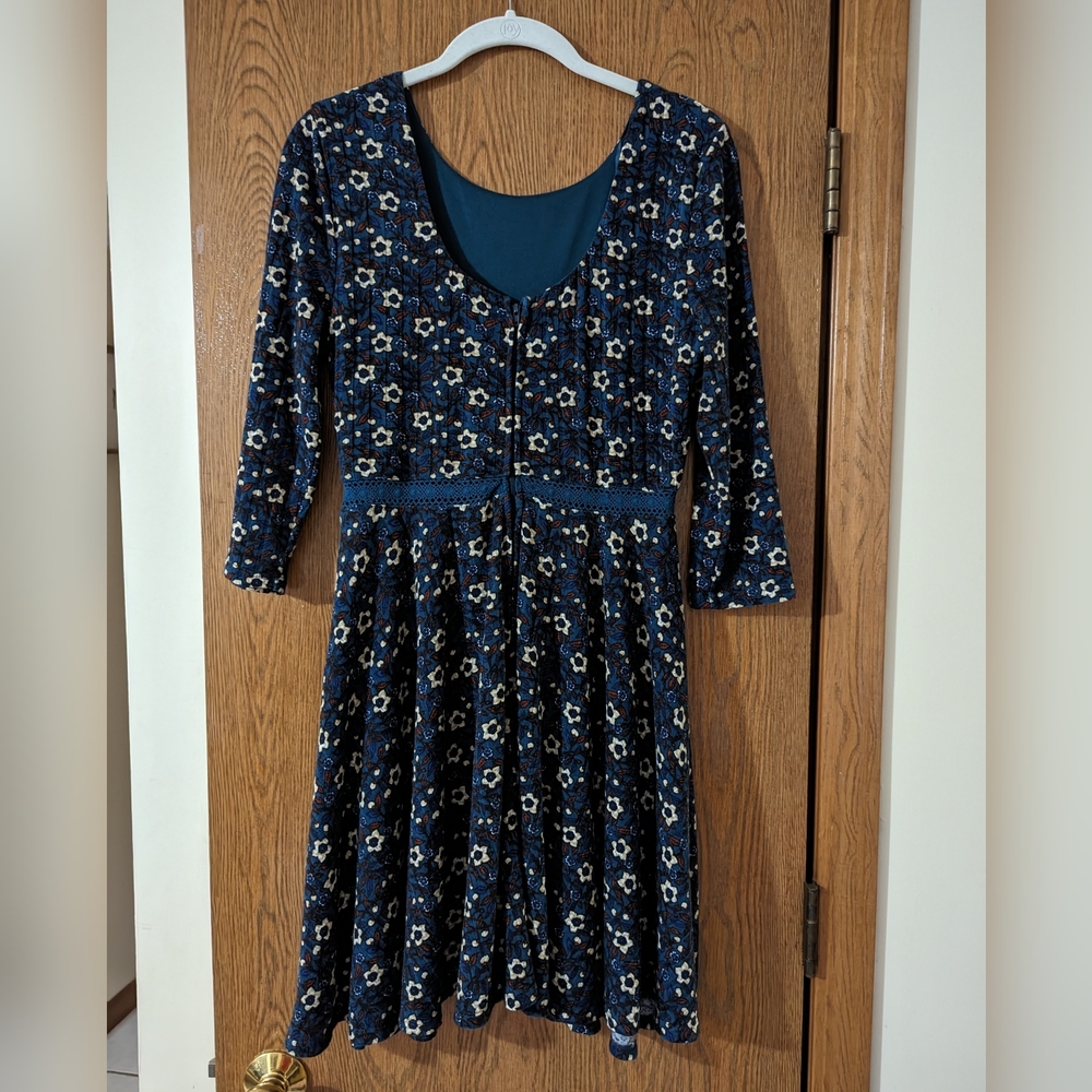 Alya by Francesca's Teal Skater Dress with Zip Back, 3/4 Sleeves-  Small - Picture 2 of 7